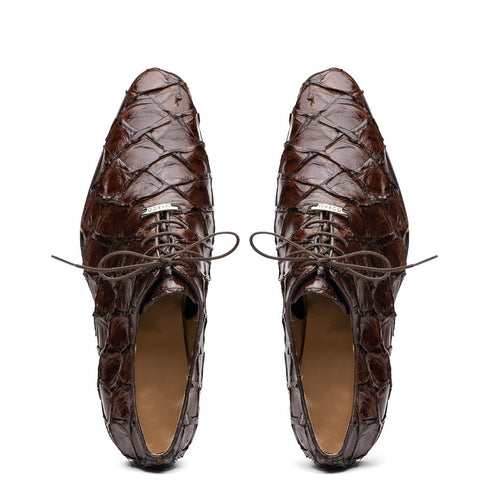 Marco Di Milano Olivieri Brown Pirarucu Dress Shoe Oxfords