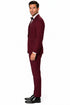 Mens One Button Satin Trim Shawl Tuxedo in Burgundy Wool