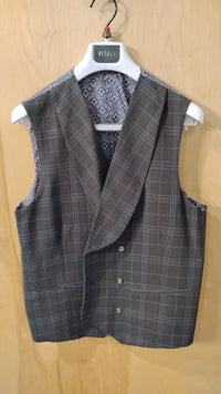 Vitali Men’s Brown Grey with blue Check 3 Piece Suit – Classic Plaid Formal Suit Set with Blazer, Vest & Trousers, Business Wedding Party Wear for Men Modern Fit