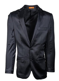 Men’s Black Satin Blazer – Classic Slim Fit Two-Button Formal Suit Jacket for Weddings, Parties, and Business Events