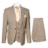 Men’s Beige and Navy Check 3-Piece Suit Set – Premium Tailored Fit Formal Wedding and Business Suit By Rossiman