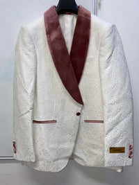 Men’s Ivory and Rose gold Floral Blazer – Elegant Shawl Lapel Formal Blazer Jacket for Wedding, Party, Prom