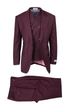 Tiglio Rosso Men’s Burgundy Wool Suit – Classic Fit Big Lapel Suit with Wide Leg Pleated Pants & Side Vents