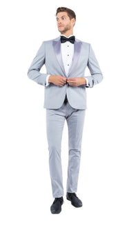 Men’s Silver Grey Dinner Jacket with Black Pants – Formal Wedding Prom Tuxedo Blazer Outfit Suit