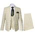 Men’s Light Beige Check 3-Piece Suit Set – Premium Tailored Fit Formal Wedding and Spring Event Suit Light Tan Sand Color By Rossiman