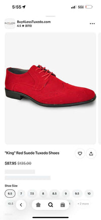 Men’s Red Suede Tuxedo Dress Shoes | Formal Lace-Up Wingtip Shoes for Wedding, Prom & Party - Velvet Shoe