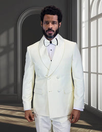 Mens Off-White Double Breasted Tuxedo Jacket with Shawl Lapel | Formal Wedding Suit in Ivory Cream Color