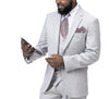 Men’s Light Grey Sharkskin 3 Piece Suit – Two Button Vested Modern Formal Business Suit for Wedding in silver Ice Gray