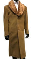 Men's Camel Brown Long Overcoat with Faux Fur Collar, Classic Winter Topcoat for Formal and Business Wear