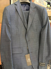Men's Blue Micro Check Hounstooth small windowpane plaid 3-Piece Suit – Vested Slim Fit Business, Wedding & Formal Suit