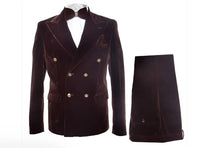 Men’s Dark Brown Velvet Blazer and Pants 2 Piece Suit, Double Breasted Formal Dinner Suit for Weddings, Prom