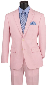 Men’s Pink Seersucker 2 Piece Suit, Lightweight Summer Dress Suit for Weddings, Prom, Parties, and Special Occasions