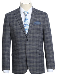 Mens Charcoal Gray with Blue Plaid Pattern Blazer Jacket – Classic Check Pattern Sport Coat for Business, Office, and Smart Casual Wear