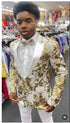 Mens White and Gold Floral Tuxedo Jacket with Satin Lapel – Luxury Prom, Wedding, and Formal Dinner Blazer
