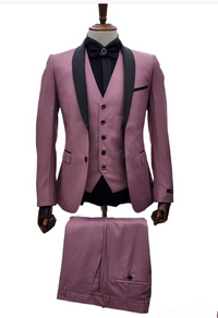 Men's Rose Pink Tuxedo Suit – Luxury Three-Piece Formal Wear with Black Satin Lapel Dusty Mauve Color