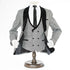 Men’s Black and White Houndstooth Tuxedo Set with Velvet Shawl Lapel | 3-Piece Formal Suit with Double-Breasted Vest