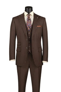 Men’s Doctor Who Inspired Brown Pinstripe 3-Piece Suit – Retro Vintage Wedding, Costume & Formal Suit