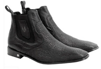 Men’s Shark Skin Cowboy Boots – Black Exotic Leather Western Chelsea Ankle Boots by Vestigium