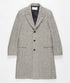 Men’s Grey Herringbone Long Overcoat – Tweed Black and White Pattern Wool Topcoat Three Qaurter