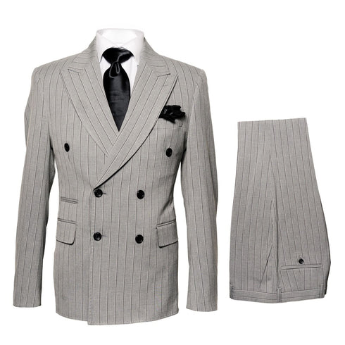 Men’s Grey and Black Pinstripe Double-Breasted Suit – 1920s Gangster Vintage Looking suit By Rossiman