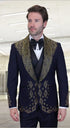 Men’s Navy Tuxedo with Gold Embroidery – Slim Fit Formal Dinner Jacket with Shawl Lapel