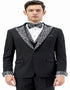 Mens Black and White Lapel Tuxedo Suit – Black Formal Tuxedo with White Pattern Lapel for Wedding, Prom and Evening Events