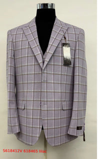 Men’s Lilac Lavender Windowpane Check 3 Piece Suit – Lilac Plaid Formal Suit with Vest for Wedding, Prom and Business Events
