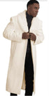 Men’s Ivory - Cream - Off White Full-Length Overcoat with Luxurious Faux Fur Shawl Collar – Winter Dress Coat