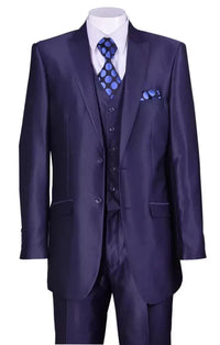 Men's Shiny Navy Blue Sateen 3-Piece Suit – Elegant Wedding, Prom Dress Suit with Matching Vest and Pants Slim Fitted