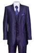Men's Shiny Navy Blue Sateen 3-Piece Suit – Elegant Wedding, Prom Dress Suit with Matching Vest and Pants Slim Fitted