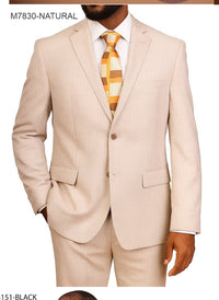 Vitali Men’s Natural Beige Pinstripe Suit – Summer Tan Pinstripe Weddings and Business Wear