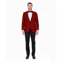 Big and Tall Men’s Burgundy Paisley Tuxedo Jacket – Satin Shawl Lapel Blazer with Bow Tie for Weddings, Proms, and Special Events