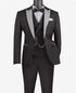 Men’s Black And White Lapel 3 Piece Tuxedo Suit with Silver Gray Satin Lapel | Formal Wedding Prom Suit Set