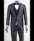 Men’s Shiny Sateen Charcoal Gray Tuxedo 3 Piece Suit with Black Shawl Lapel | Formal Wedding Prom Suit Sharkskin