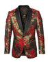 Men’s Red and Gold Floral Pattern Paisley Shawl Lapel | Luxury Evening and Party Wear Jacket Prom Christmas New Year Blazer