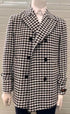Mens Houndstooth Double-Breasted Overcoats – Classic Black and White Wool Blend Peacoat Wool Fabric