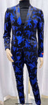Men’s Black and Royal Blue Patterned Blazer – Paisley Floral Sport Coat Prom Jacket