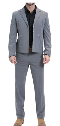 Mens Gray Western Blazer Set – Cowboy Style Jacket and Pants Outfit Classic Country Western Suit