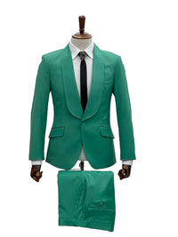 Men’s Emerald Green Tuxedo Suit – Emerald Green Formal Tuxedo with Shawl Lapel Jacket Trousers for Prom, Wedding in Augusta Green