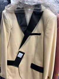 Men’s Ivory Dinner Jacket - Cream Velvet Blazer with Black Satin Lapel | Wedding and Party Formal Sport Coat in off white