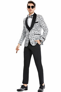 Mens Gray Tuxedo - Grey Wedding Suit-Mens One Button Vested Shawl Lapel Vintage Splatter Print Prom Tuxedo In Silver Grey