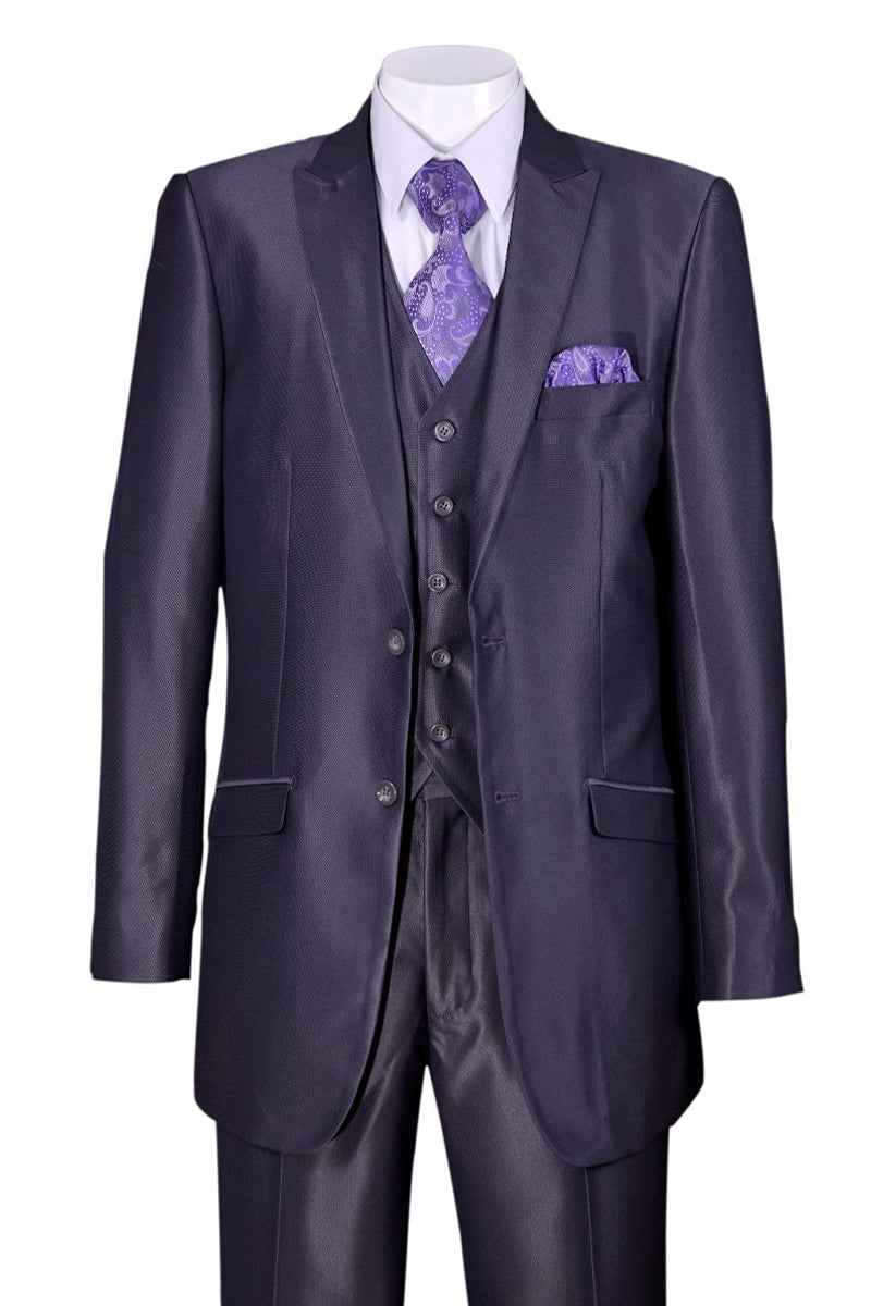Black Sharkskin Peak Lapel Suit