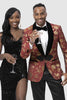 "Men's Gold & Red Paisley Tuxedo Jacket - Shiny Prom Smoking Suit" Red And Gold Prom Dress