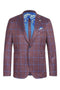 Pelago Men's Slim Fit Blazer - Burgundy & Blue Windowpane Plaid - USA Men's Outlet
