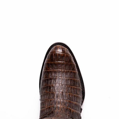 Marco Di Milano Phoenix Aged Brown Caiman Crocodile Round Toe Cowboy Boots