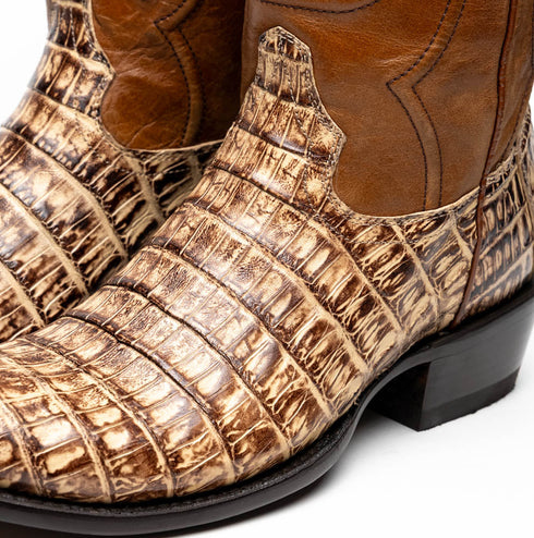 Marco Di Milano Phoenix Stone Orix Caiman Crocodile Round Toe Cowboy Boots