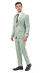 Stretch Fabric 4 Way Slim Fitted Mens Suit in Color Sage Peak Lapel One Button Vested 3 Piece