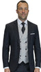 Mens Wool Suit With Houndstooth DB Vest in Color "Black" Modern Fit By Statement 1920's Great Gatsby Vintage