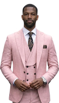 Mens Wool Suit - Ticket Pocket Big Lapel Single button Double breasted Vest By Statement in Color Mauve