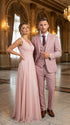 Mens Dusty Rose Three Piece Plaid Suit – Pink Check Wedding and Business Formal Suit Set Windowpane Pattern